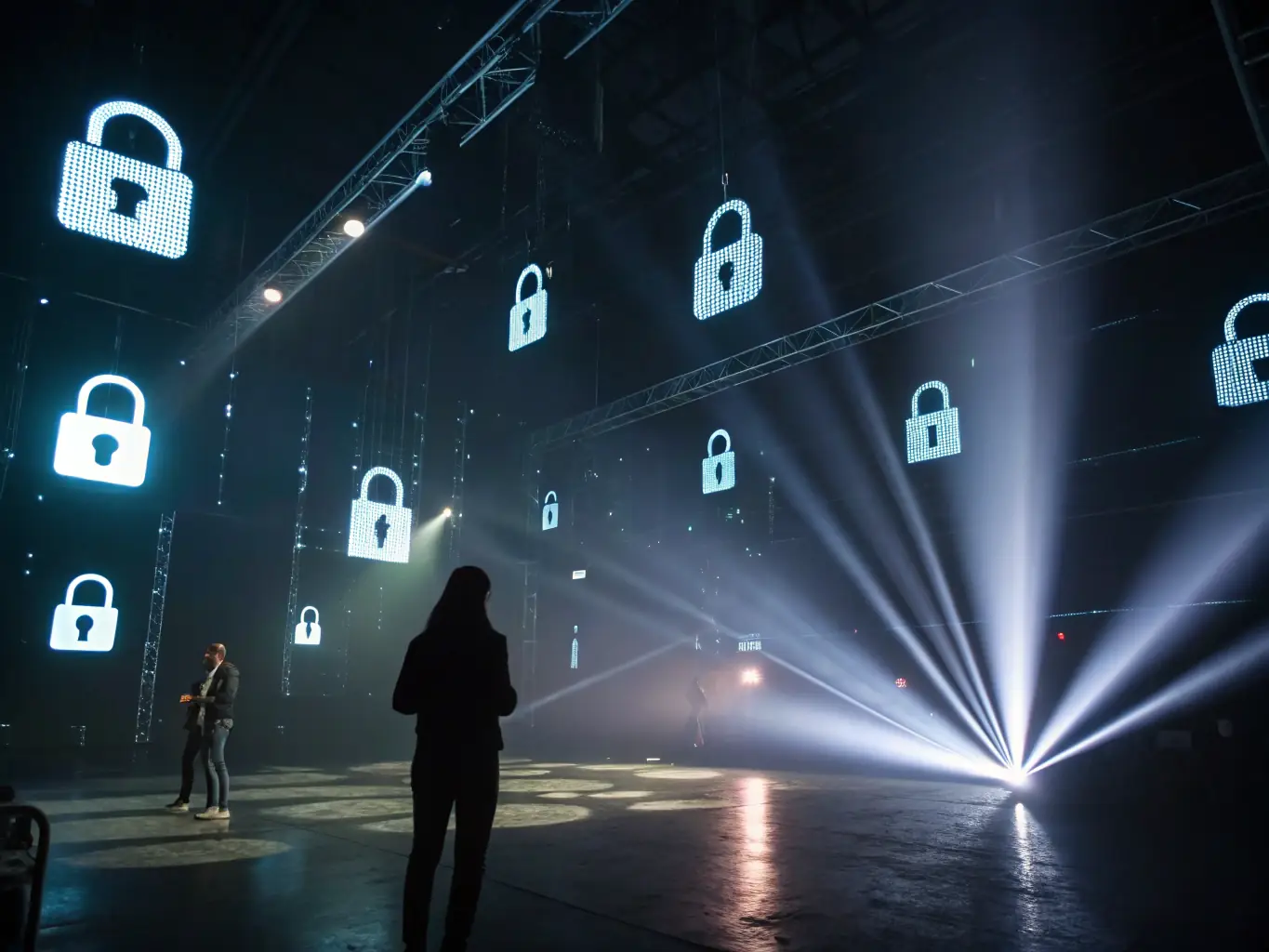 An image depicting cybersecurity measures, such as firewalls and encrypted data, with a focus on protecting digital assets and privacy.