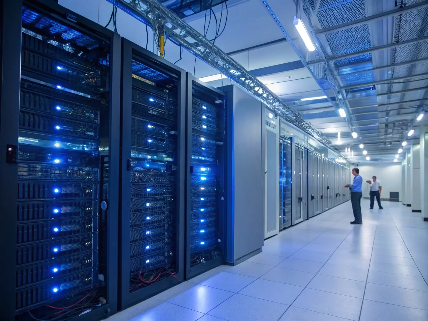 An image showcasing cloud computing infrastructure, with servers and data centers connected globally, emphasizing scalability and accessibility.