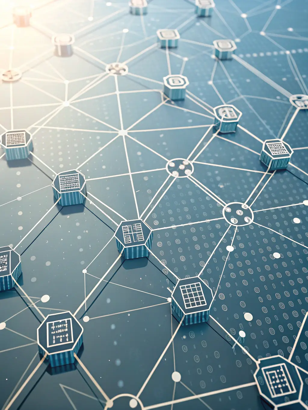 A cover image of an eBook titled 'Blockchain Technology: Beyond Cryptocurrency', showcasing a blockchain network and various industry applications.