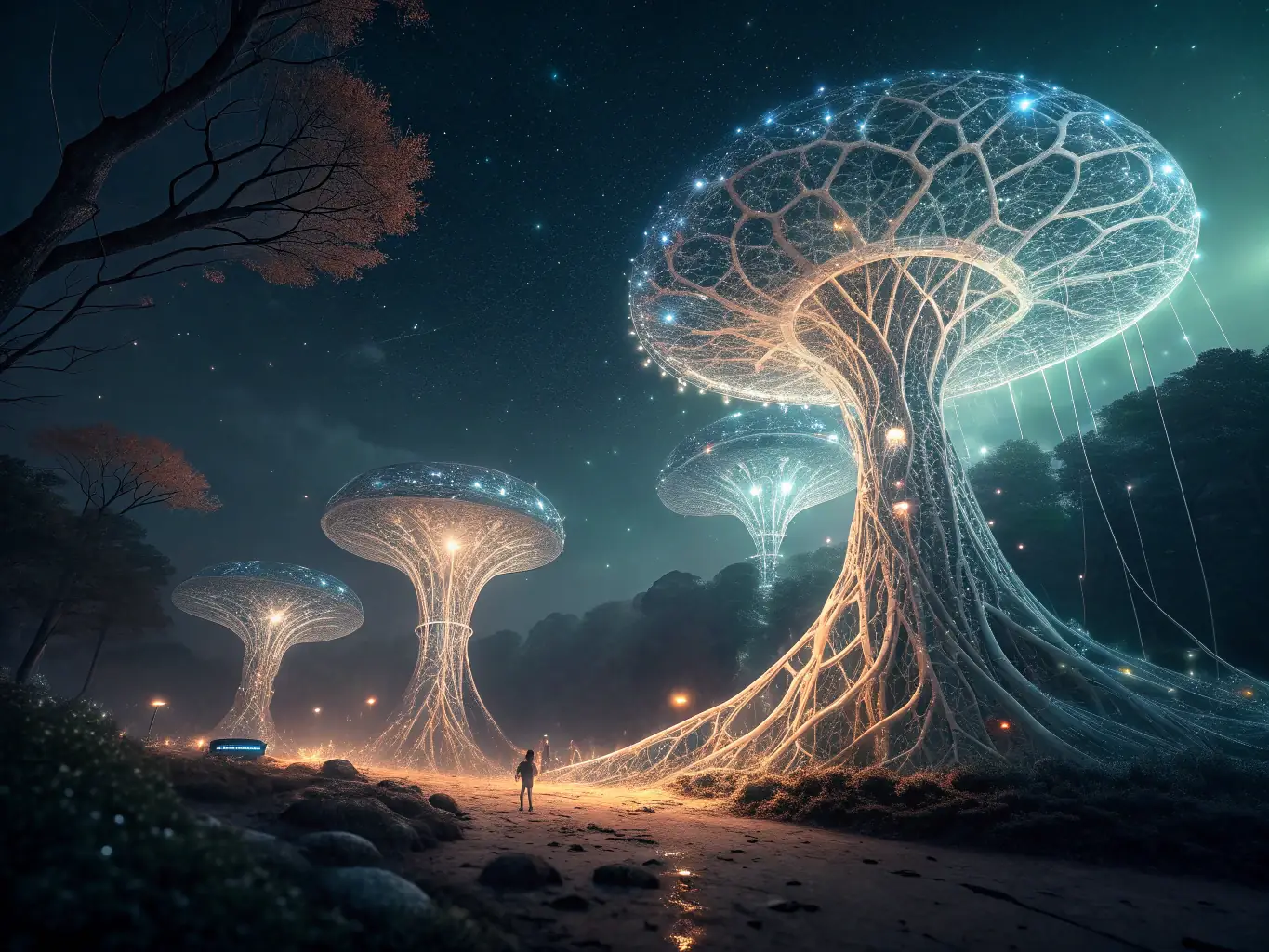 A visually appealing image representing artificial intelligence, featuring neural networks and data streams, set against a futuristic cityscape background.